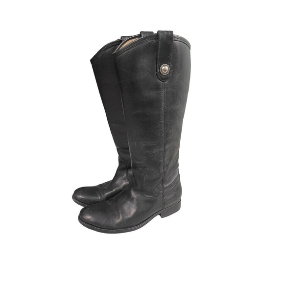 Frye Boots Women’s 7 Melissa Button Black Leather Riding Boot Shoes 77167 - Picture 1 of 8